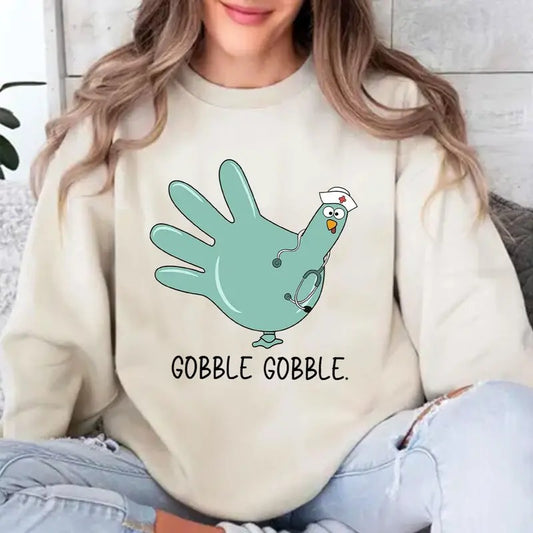 Turkey Glove Nurse Thanksgiving Shirt, Gobble Gobble Nurse T-shirt, Thanksgiving Nurse Gift, Funny Nurse Turkey Day Tees
