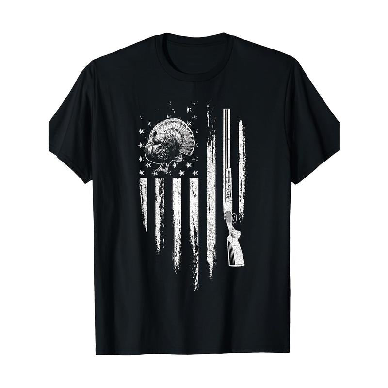 Turkey Hunting American Flag Thunder Chicken Gift Hunter T-shirt - 220g made in usa