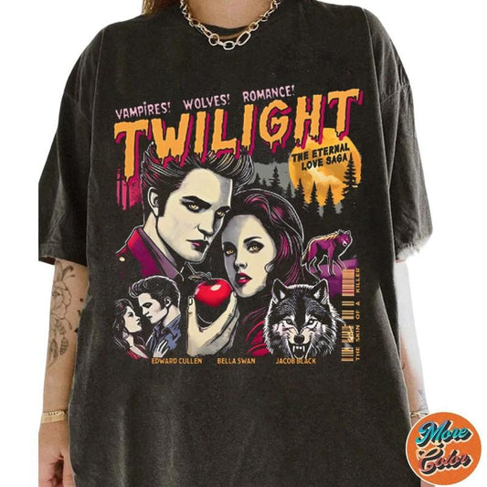 Twilight Fans Homage T-shirt, Gift For Book Lover Twilight Saga Comic Retro, Vampires Wolves Romance Shirts, Cotton Unisex T-Shirt, Crew Neck, Size S- 3XL, Menswear Top, Womenswear Top Underwear Streetwear