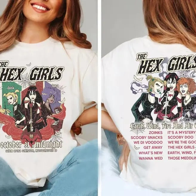 Two Sided The Hex Girls Tour Rock Band Shirt, The Hex Girls Shirt, Hex Girls Concert Shirt, Spooky Season Shirt, Halloween Tee, Unisex Short Sleeve Tee Shirt