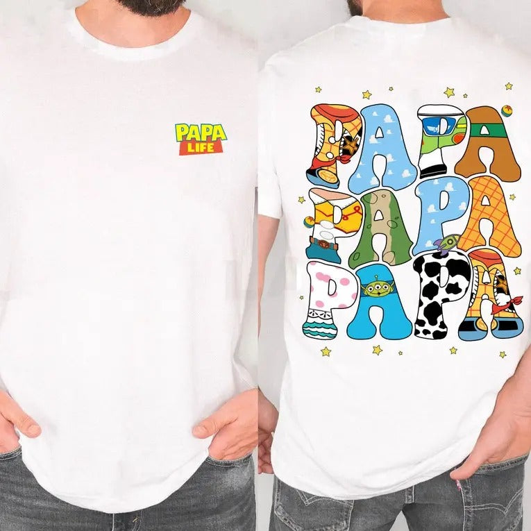 Two Sided Toy Story Papa T Shirt Hoodie Sweater, Retro Dad Life T-shirt, Father's Day Gift, Daddy Birthday, Woody Buzz Lightyear Slinky
