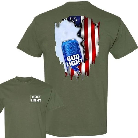 Two-sided Bud Light American Flag T-shirts, Funny Summer Graphic Tee, Trendy Outdoors Beer Lover Sweatshirt, Unisex Hoodie, Independence Day