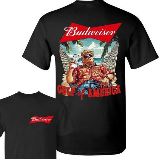Two-sided Trump Budweiser T-shirts, Tropical Gulf Of America, Patriotic Beer Drinking Shirts, Funny Summer Graphic Tee, Trendy Outdoors Beer Lover Sweatshirt, Unisex Hoodie