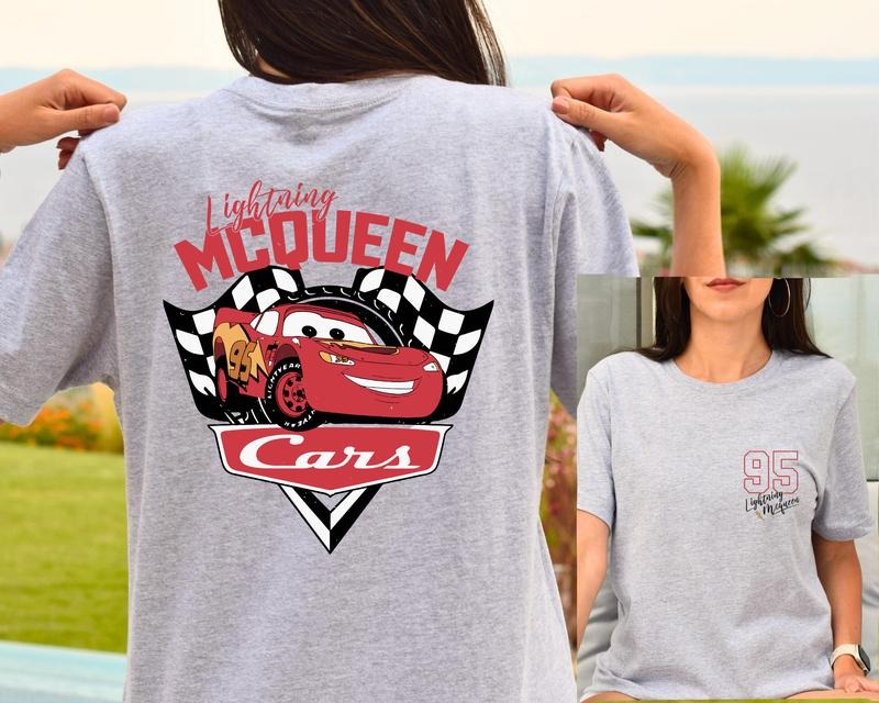 Two sides Retro Lightning Unisex T-Shirt, Lightning 95 Piston Cup T-Shirt, Family Vacation Shirt