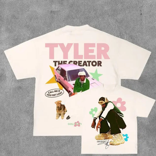 Tyler, The Creator Print Short Sleeve T-Shirt, Double Sided Prints Vintage Bootleg T-Shirt, Rap, Hip Hop, R&B, Unisex T-Shirt, Y2k, Gift For Men Women Menswear Top Streetwear