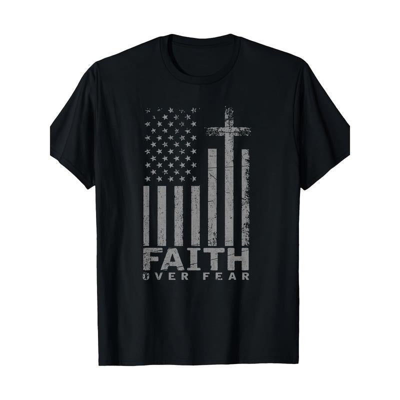 USA Flag Patriotic American Gift Faith Over Fear Prayer T-ShirtHalloween Christmas Theme T-shirt made in usa