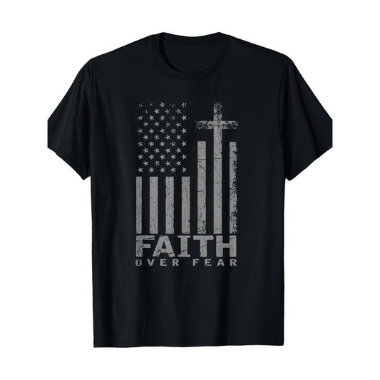 USA Flag Patriotic American Gift Faith Over Fear Prayer T-ShirtHalloween Christmas Theme T-shirt made in usa