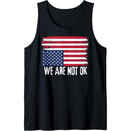 USA Flag Upside Down We Are Not Ok American Flag Distress Tank Top made in USA