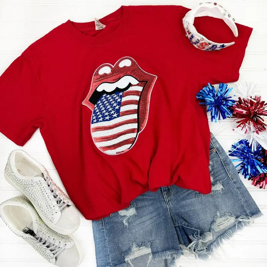USA Sequin Lips Comfort Colors T-Shirt