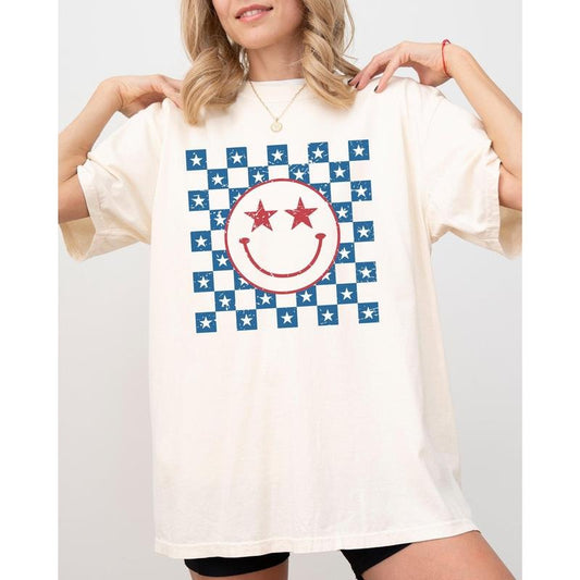 USA Smiley, Patriotic, America, Retro, Vintage, Independence Day, Fourth Of July, 4th of July Tshirt, Women's Comfort Color Tee, Tshirt