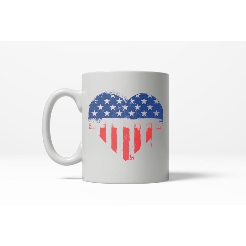 USA Vintage Flag Heart American Pride Cool Ceramic Coffee Drinking Mug  - 11oz Funny Coffee Mugs Ceramic Printed Drinkware Cup