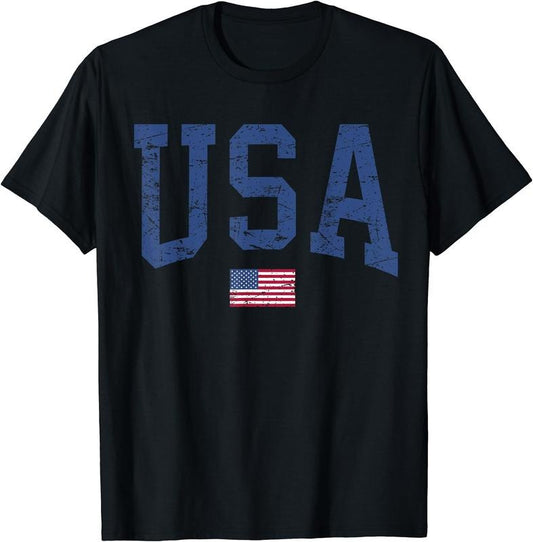 USA Women Men Patriotic American Flag Distressed T-Shirt | Unisex Cotton Tee Gift, Crewneck, Short Sleeve
