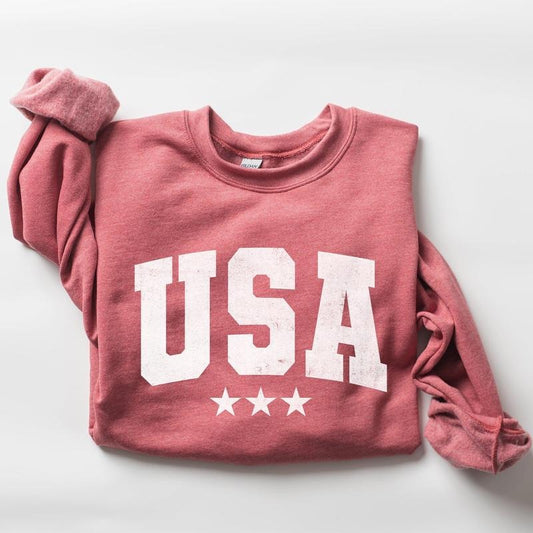 USA, Stars, Retro, Patriotic, America, 4th of July Sweatshirt, Crew Neck, Women's, Crewneck