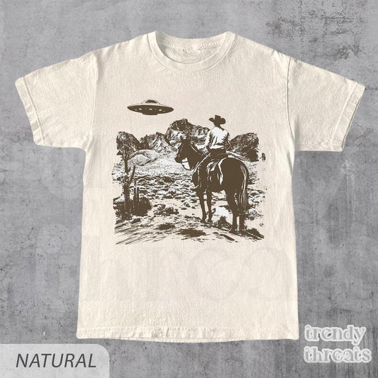 Ufo Western Shirt, Retro T-Shirt, Vintage Cowboy TShirt, Rodeo T Shirt, Wild West Shirt, Western Oversized Tee, Unisex