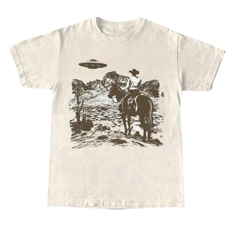 Ufo Western Shirt, Retro T-Shirt, Vintage Cowboy Tee, Rodeo T Shirt, Wild West Tee, Western Oversized, Unisex