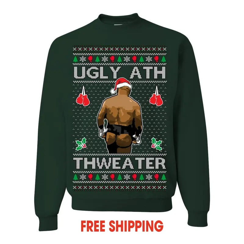Ugly Ath Sweater Merry Chrithmith, Mike Tyson Butt Viral Ugly Ass Boxing Fight Meme Men Women Funny Ugly Christmas Sweater Ugly Christmas