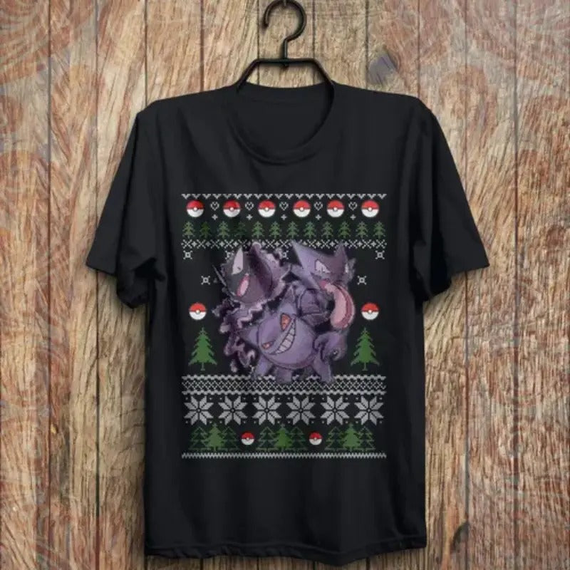 Ugly Christmas Gengar Evolution T-Shirt - Christmas Shirt, Anime Graphic Design, Anime Shirt, Ugly Christmas gift