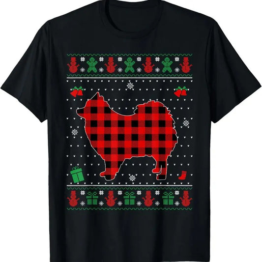 Ugly Christmas Red Plaid Pomeranian Dog Lover Matching Pj T-Shirt