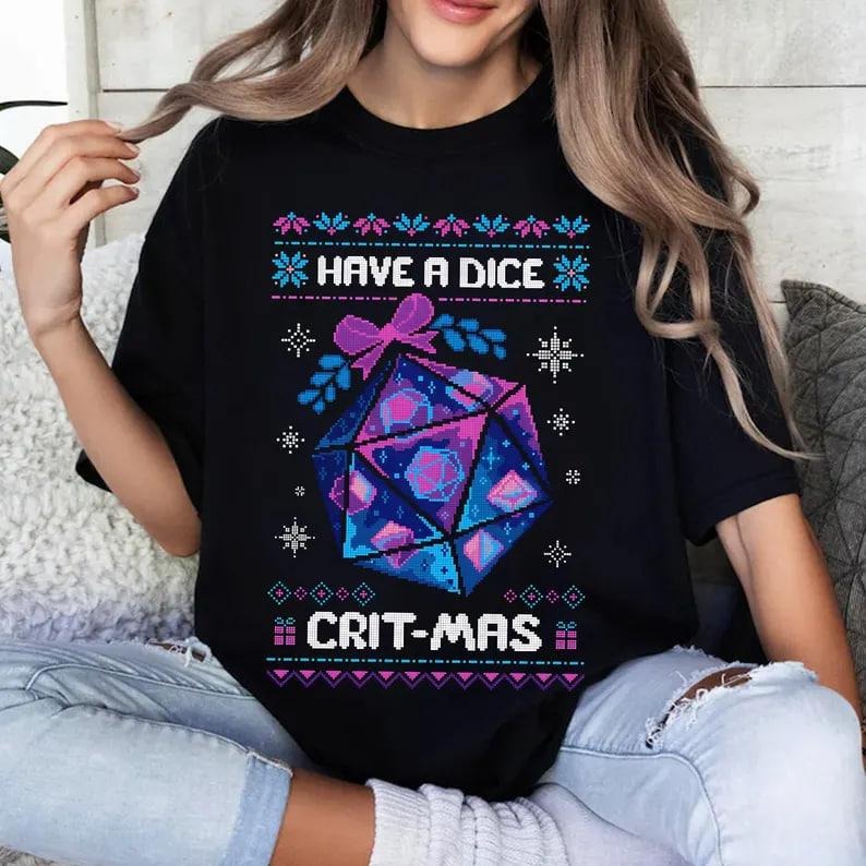Ugly Christmas Shirt, D&D Fans Shirt, Retro Merry Critmas, D20 Dice Shirt, DnD Game Christmas Shirt, Polyhedral Dice, Dungeons and Dragons Shirt