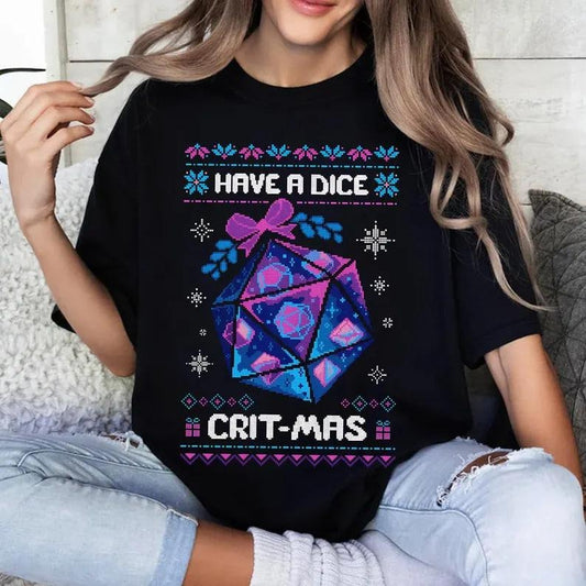 Ugly Christmas Shirt, D&D Fans Shirt, Retro Merry Critmas, D20 Dice Shirt, DnD Game Christmas Shirt, Polyhedral Dice, Dungeons and Dragons Shirt