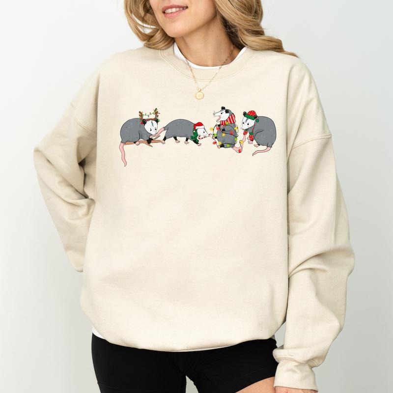Ugly Opossum Sweatshirt, Possum Christmas Sweater Gifts, Merry Christmas Apparel, Funny Animal Gift, Xmas Long Sleeve Pullover Womenswear