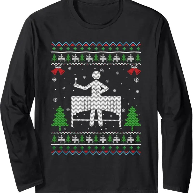 Ugly Xmas Design Marimba Player Ugly Christmas Sweater Funny Long Sleeve T-Shirt
