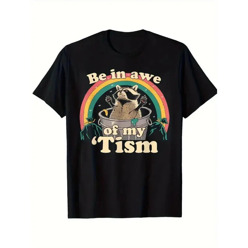 Ultra-Soft 100% Cotton 'Be In Awe Of My Tism' Graphic Tee - Breathable & Moisture-Wicking Crew Neck T-Shirt for Men, Perfect for Summer Outings, Beach, Sports & Outdoor Activities - Casual Comfort Fit with Unique Animal Print, made in usa