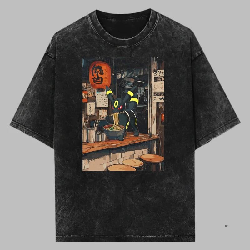 Unbreon Vintage Tee, Pokemon Shirt, Unbreon Ramen T-Shirt, Anime Graphic Tee, Gift For Pokemon Fans, Unisex Anime Gift Menswear Womenswear Top