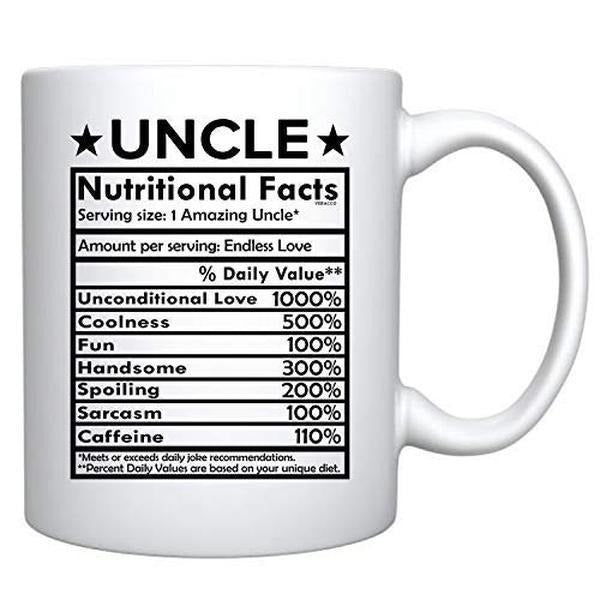 Uncle Nutritional Facts Ceramic Coffee Mug, Funny Father's Day Gift, Birthday Gift For New Uncle, Cool Uncles Cup, Men Presents, 11 15oz Ceramic Cup