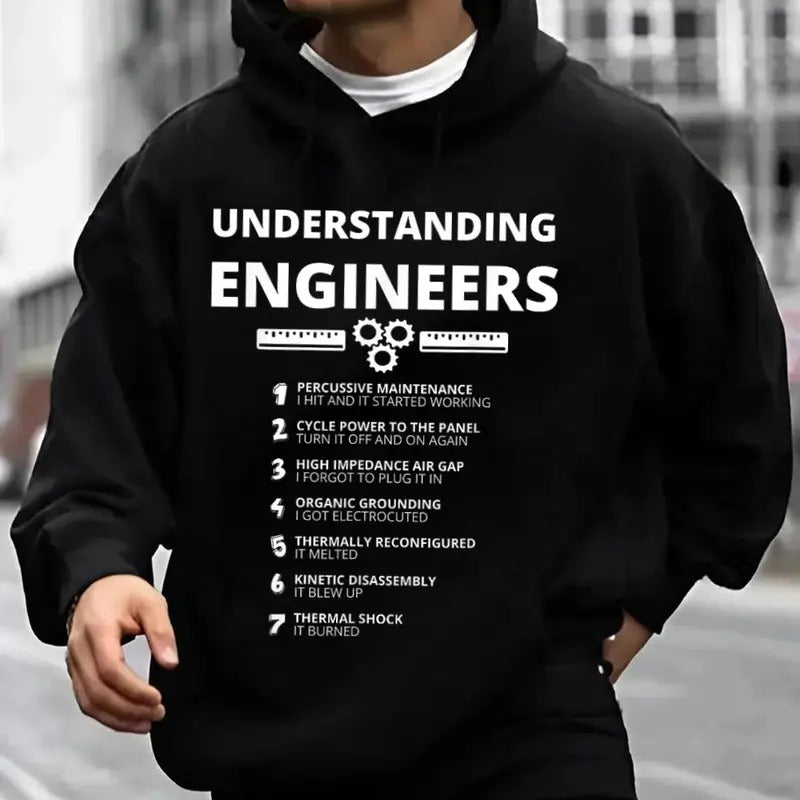 Understanding Engineers, Funny Sarcastic Hoodie Casual Street Style Fleece Fabric Pullover Hooded Sweatshirt for Women for Men, Perfect Gift