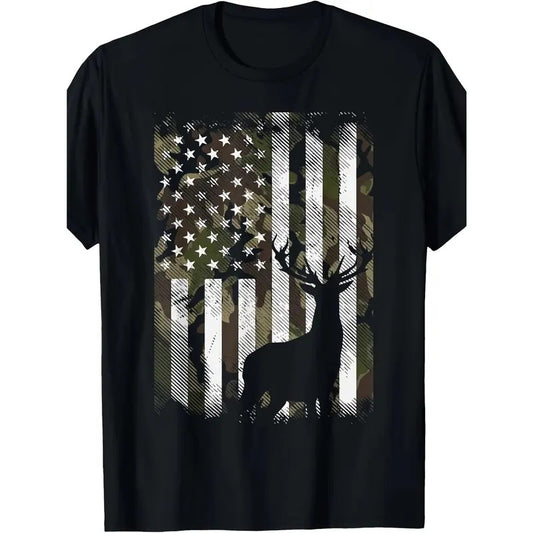 Unique Camouflage American Flag Deer Elk Stag Short Sleeve T-Shirt for Hunting Hunter Dad Gift  made in usa