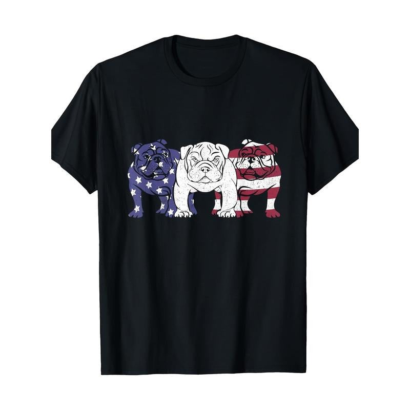 Unique English Bulldog Dog American Flag Retro Puppy Lover T-Shirt Made in USA