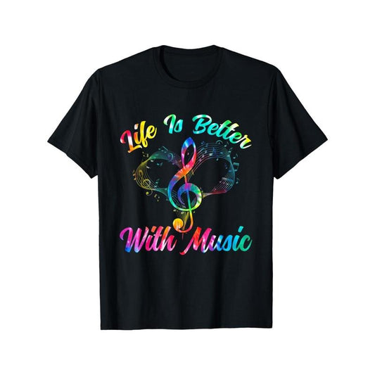 Unique Music Lover's Gift - Life Is Better With Music Notes Symbol Tie Dye Musician T-Shirt Made in USA