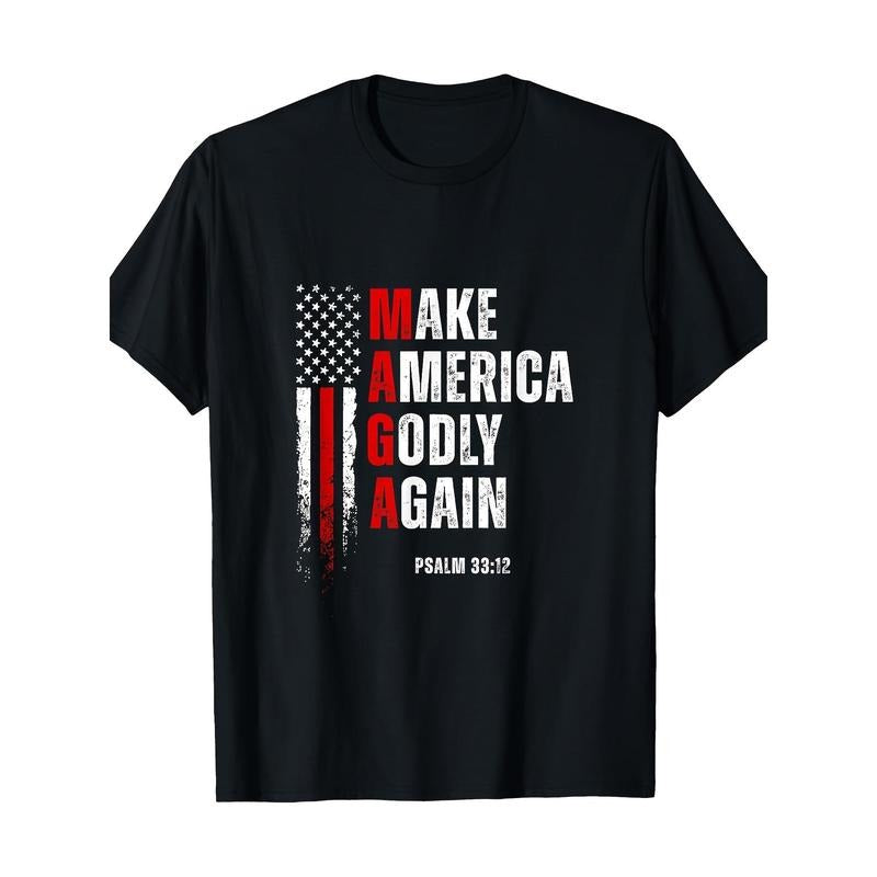 Unisex 220g Jesus Make America Godly Again American Patriot Christian T-Shirt made in usa