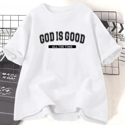 Unisex Christian Cotton Short Sleeve T-Shirt, God Is Good T-Shirt, Retro Santa Claus Letter Printed Clothes, Jesus Tops