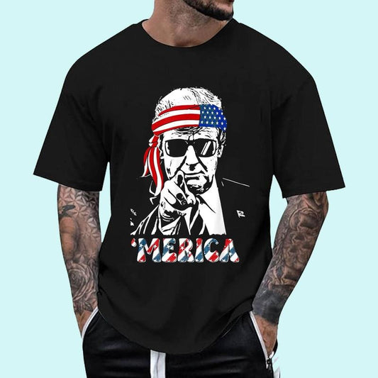 [Unisex Cotton] 'MERICA TRUMP Happy 4th Of July Trump American Flag T-Shirt , Short Sleeve, Top Unisex