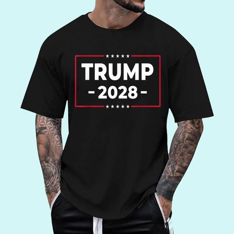 [Unisex Cotton] Donald Trump 2028 President American Flag Pro Trump Vintage T-Shirt , Short Sleeve, Top Unisex