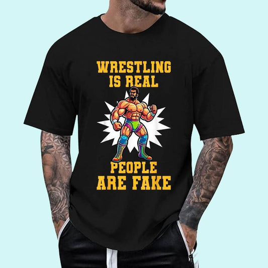 [Unisex Cotton Shirt] Pro Wrestling Champ Vintage Retro Distressed Wrestler Design T-Shirt