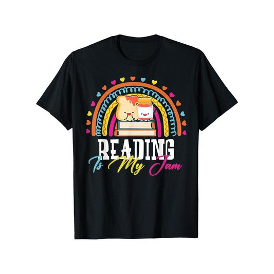 Unisex Cotton T-Shirt "Reading Is My Jam" - Casual Crew Neck, Short Sleeve, All-Season Comfort, Printed Design, Slight Stretch, Regular Fit, No Padding - Ideal for Book Lovers, Perfect Gift for Thanksgiving, Christmas, New Year Made in USA
