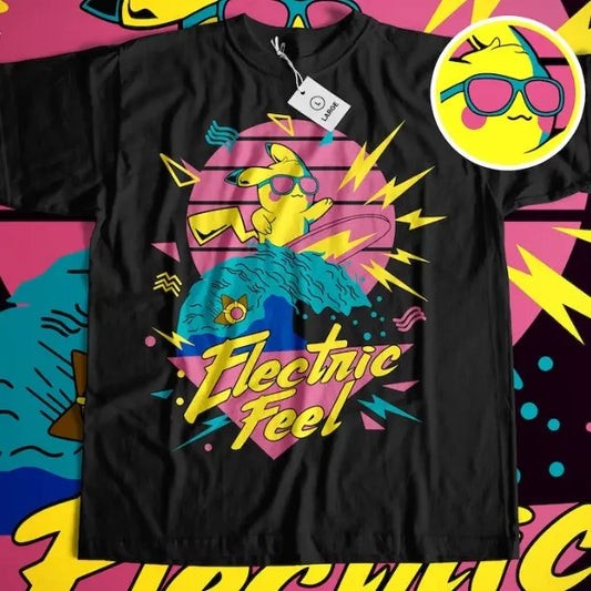 Unisex Electric Feel Adventure T-Shirt, Pikachu Pokemon Tee - Anime Energy, Manga Spark, Tokyo Style, Retro Quest, Fantasy Battle Garb, Pop Culture Icon Shirt Menswear Top Underwear Tshirt Streetwear