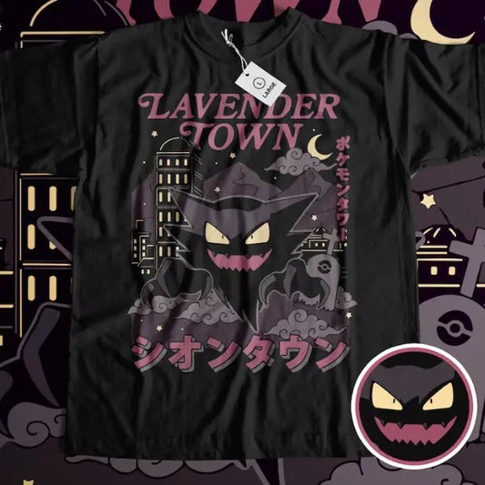 Unisex Lavender Town Legends T-shirt, Pokemon Tee, Halloween Shirt - 90s Anime Phantom, Manga Haunter, Ghostly Gengar, Eerie Kanto Region, Japanese Game Icon, Vintage Top Menswear Underwear Tshirt Streetwear