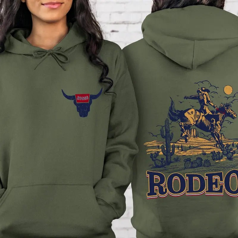 Unisex Men's Stylish Vintage Rodeo Cowboys Round Neck Hoodie Tops, Cowboy Men Lover Gift, Cowgirl Country Hoodie Comfy Polyester Casual Classic