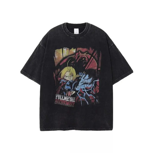Unisex Washed T-Shirt Streetwear Anime Harajuku Full Metal Alchemist
