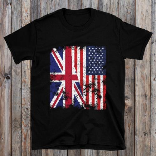 United Kingdom USA Flag - Half American T-Shirt made in usa