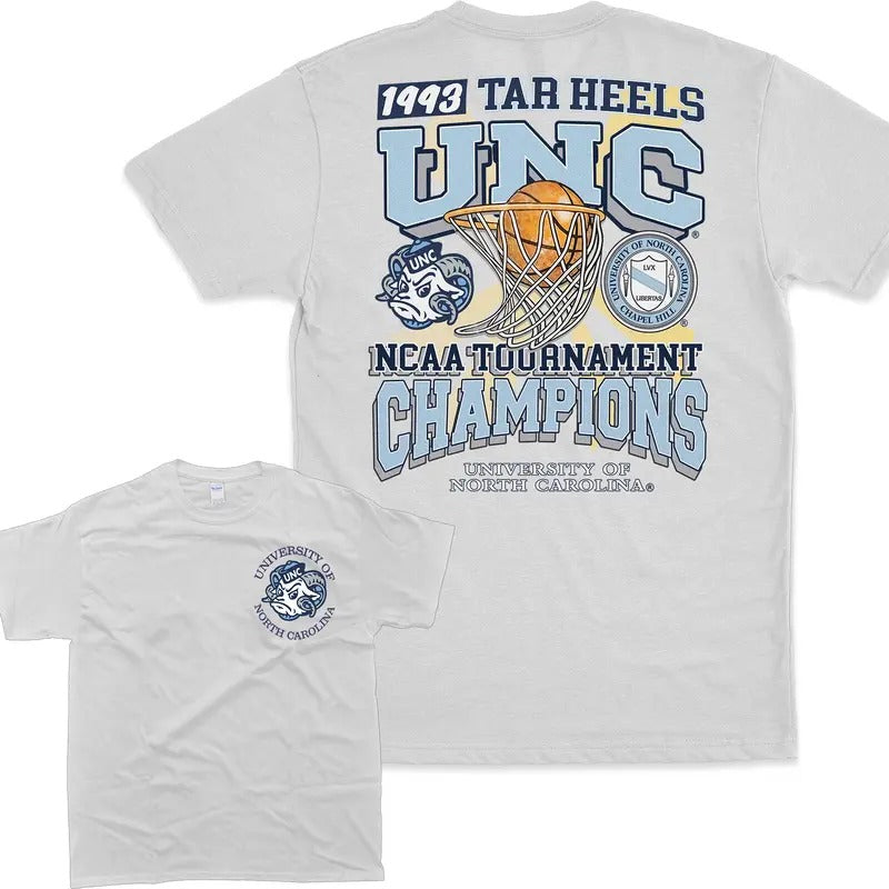 University Of North Carolina Tournament Heels 1993 champions UNC college 2 sided T-shirt