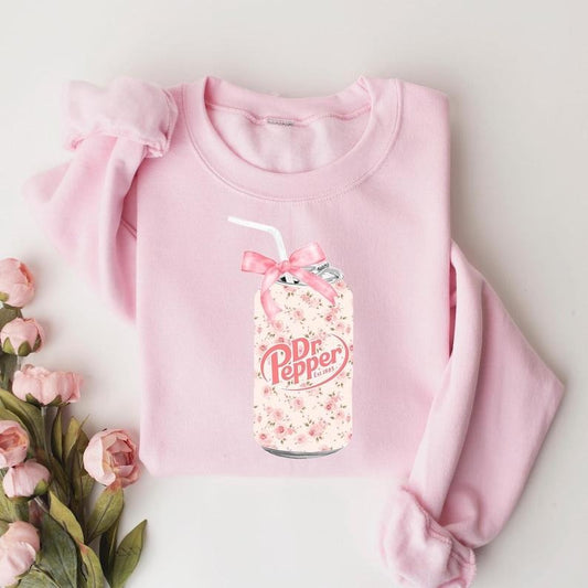 [Up To 5XL] Dr Pepper Pink Bow Coquette Sweatshirt, Cute Pink Soda Drink Shirt, Dr.Pepper T-Shirt, Aesthetic Girly Tee, Dr Pepper Lover Gift, Soda Lovers