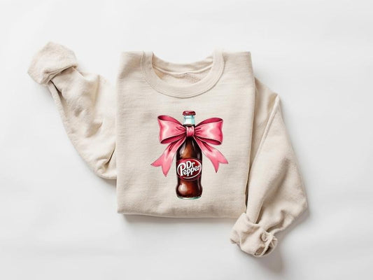 [Up To 5XL] Dr Pepper Pink Bow Coquette Sweatshirt, Cute Pink Soda Drink Shirt, Dr.Pepper T-Shirt, Aesthetic Girly Tee, Dr Pepper Lover Gift, Soda Lover
