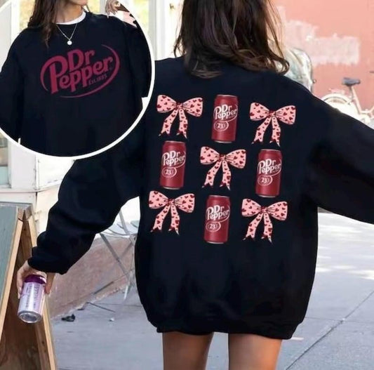 [Up To 5XL] Dr Pepper pink coquette bow 2 Sides SWEATER & T SHIRT, Pepper lover, Pepper Fan, Gift for love one