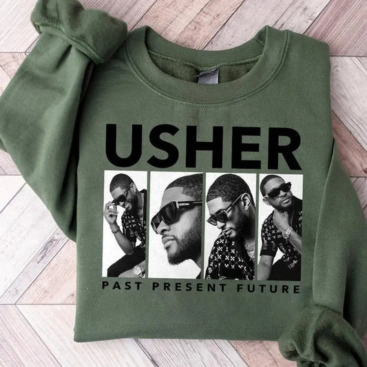 Usher World Tour Design Past Present Future World Tour Usher T-Shirt Usher Fan Merch Usher Concert Casual Menswear
