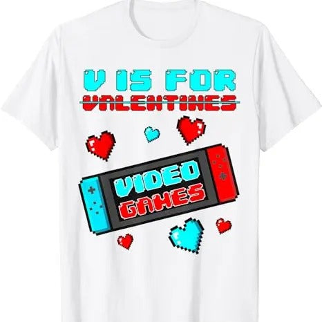 V Is For Video Games Funny Valentines Day Gamer Console Gift T-Shirt, Funny Valentine Gift, Religious Couples Sweatshirt, Hodie and Sweater, T-Shirt